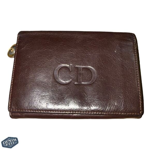 Christian Dior Vintage Dark Brown Leather CD Logo Bifold Snap Wallet w/ CD Charm - Picture 1 of 15